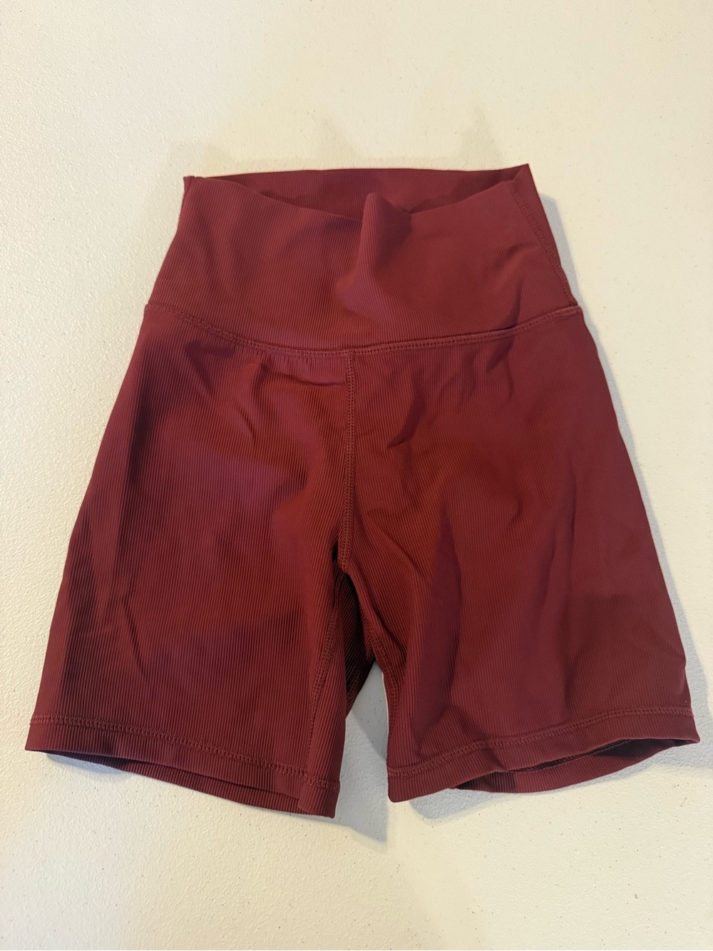 Wilo The Label burgundy ribbed athletic shorts with a high waist and scrunch XS